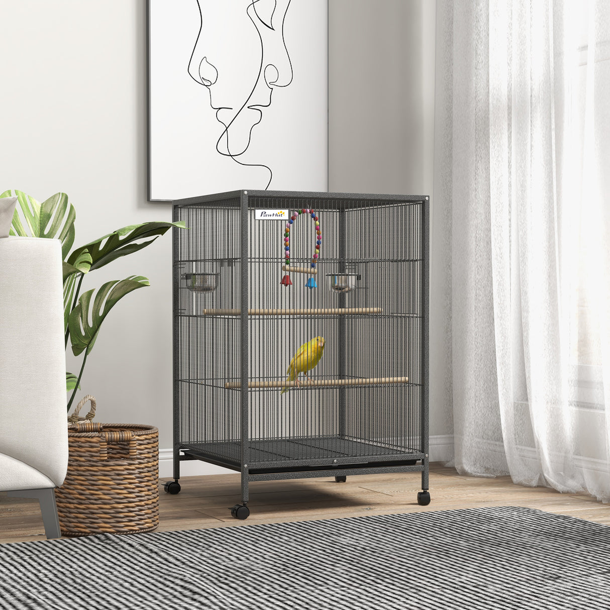 easycomfort easycomfort gabbia per uccelli in acciaio e pp con 5 porte 2 posatoi e vassoio estraibile 48x46x74 cm grigio