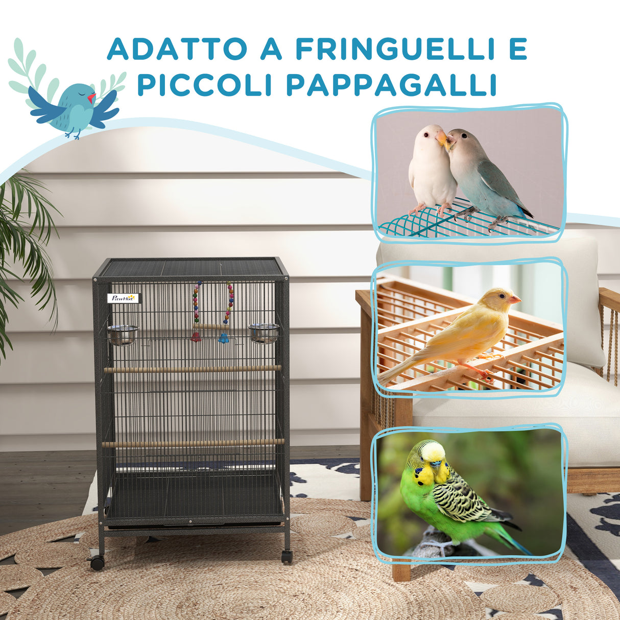 easycomfort easycomfort gabbia per uccelli in acciaio e pp con 5 porte 2 posatoi e vassoio estraibile 48x46x74 cm grigio