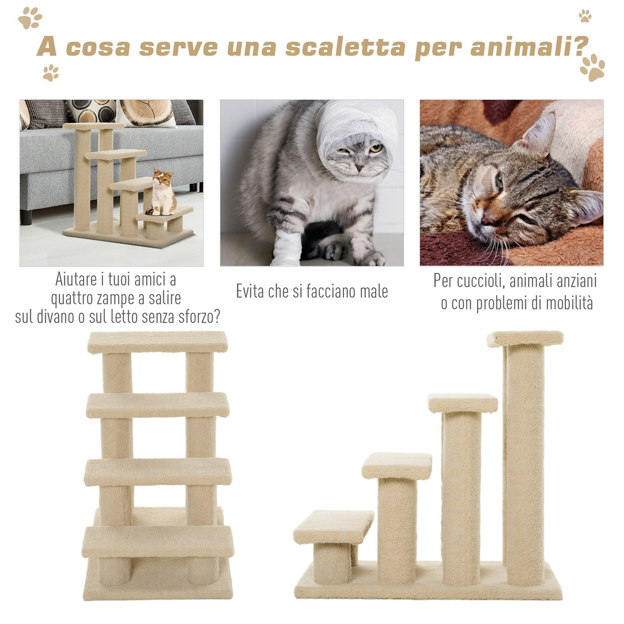 easycomfort easycomfort scaletta per animali domestici con 4 gradini e morbido rivestimento beige