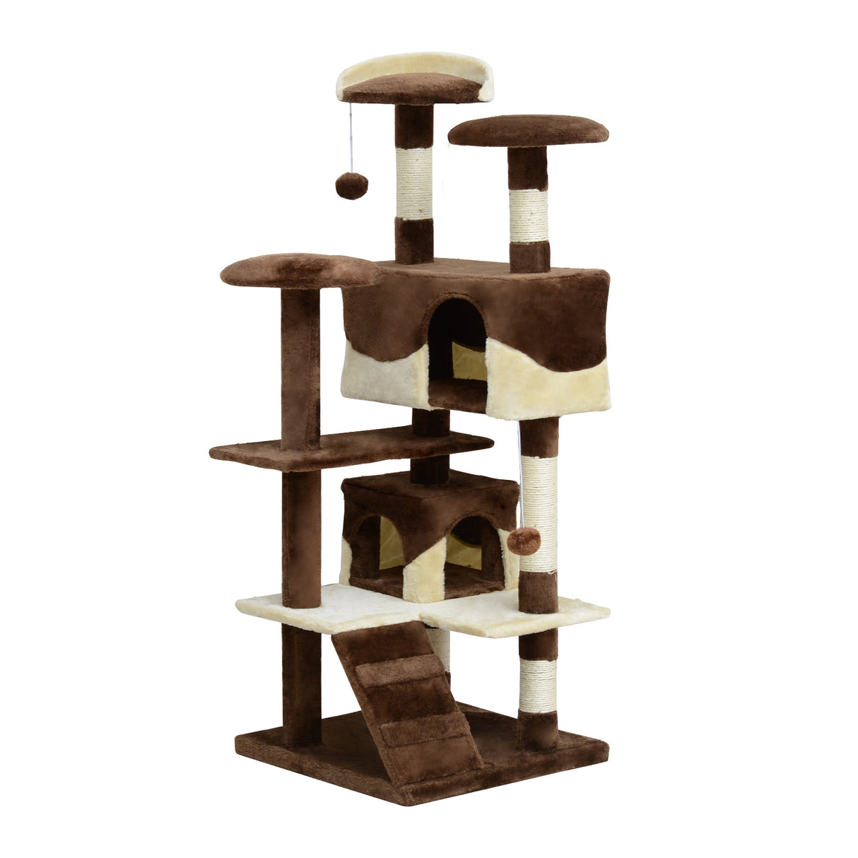 easycomfort easycomfort albero per gatti in peluche e sisal con cucce e pallina caffe e crema 50x50x132cm