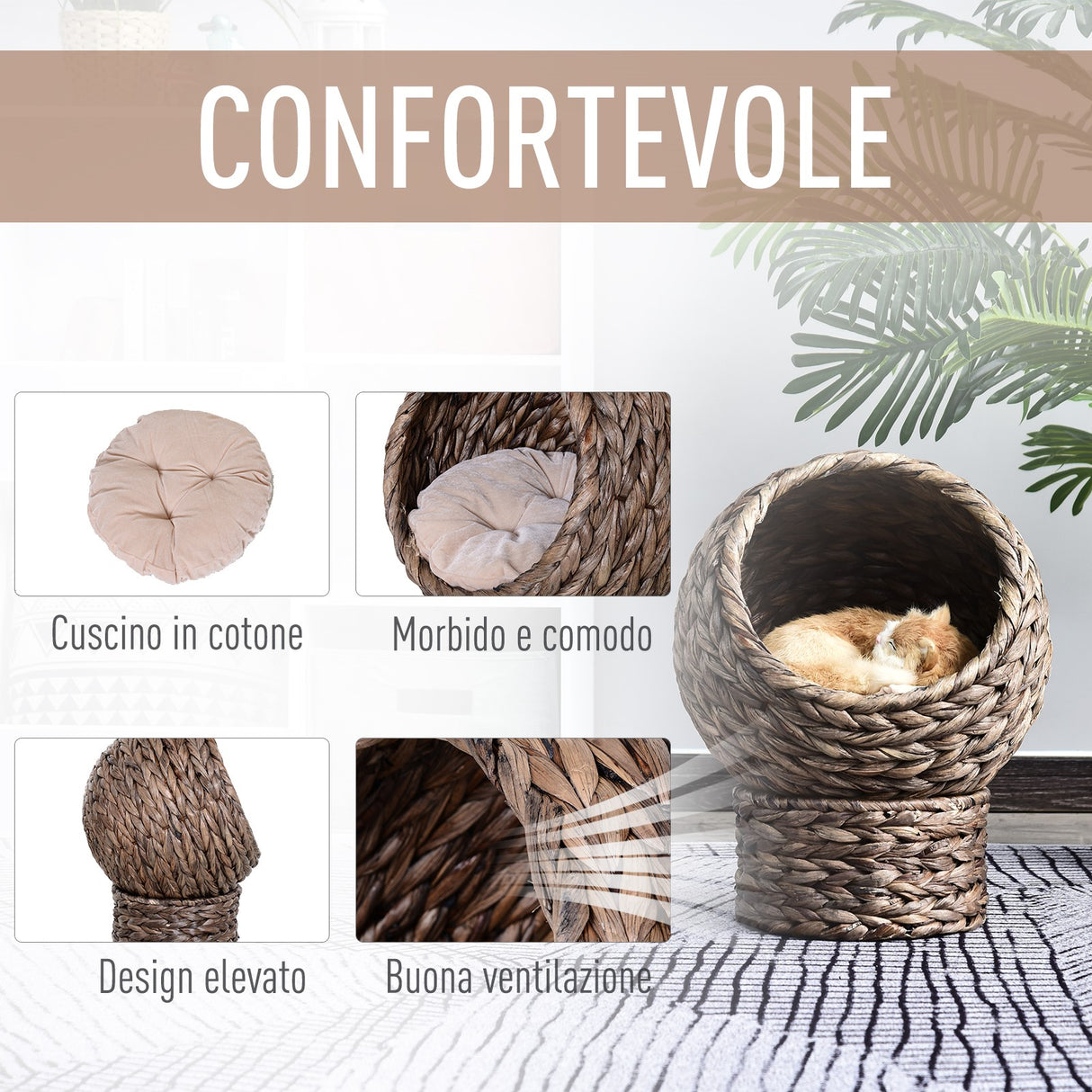 easycomfort easycomfort cuccia per gatti rialzata con cuscino materiale naturale 42x33x52cm beige
