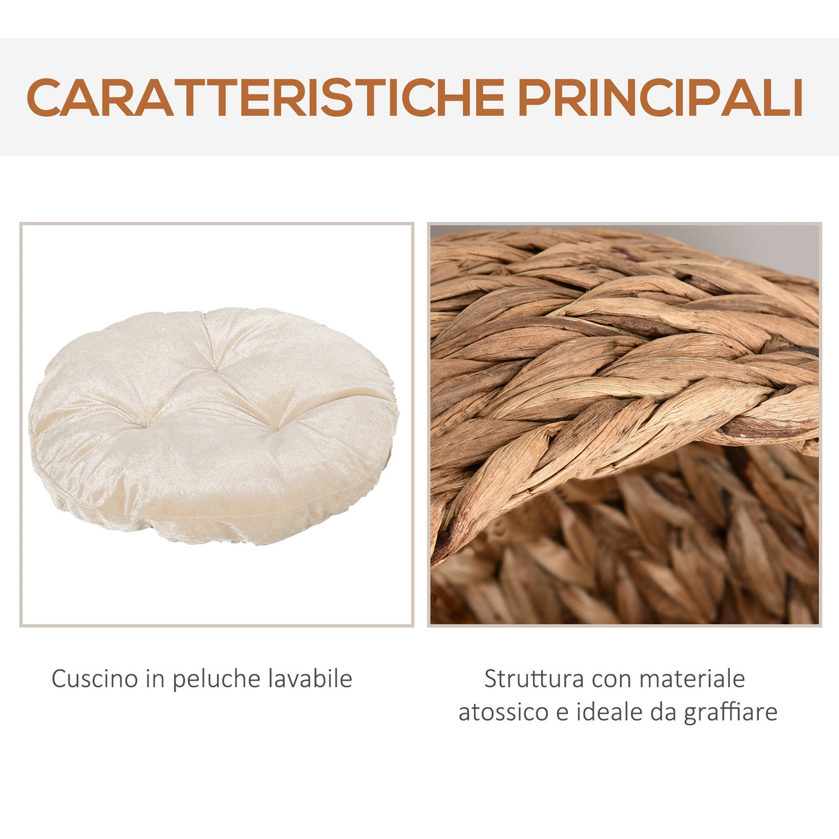 easycomfort easycomfort letto per gatti in vimini con cuscino in cotone bianco 42 x 33 x 52 cm