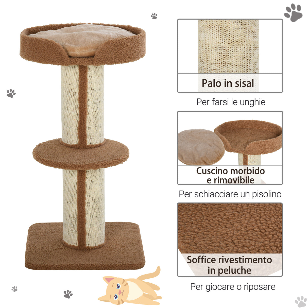easycomfort easycomfort tiragraffi ad albero per gatti con cuccia cuscino rivestimento peluche e pali in corda sisal
