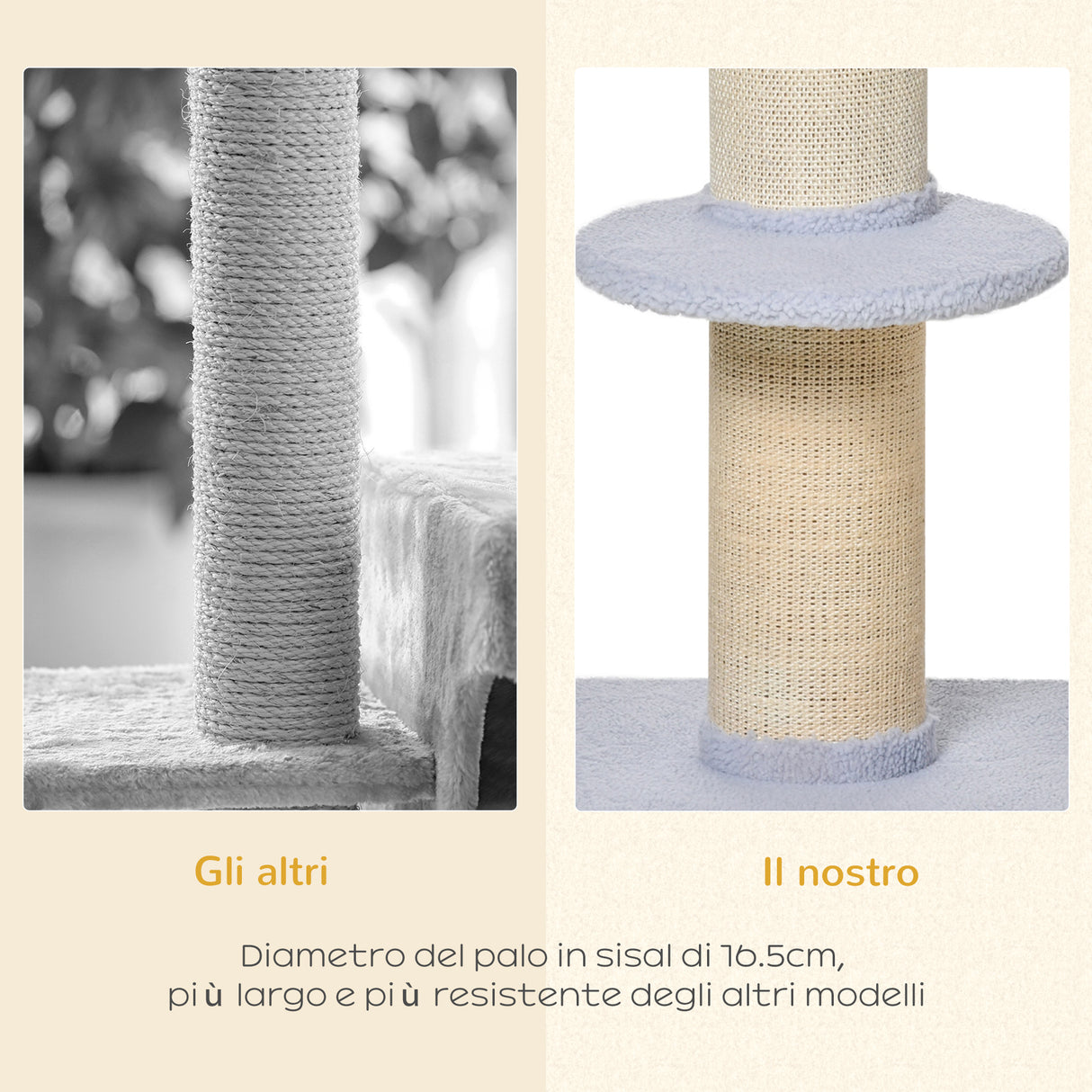 easycomfort tiragraffi per gatti con lettino rivestimento peluche e palo in sisal 45x45x91cm azzurro