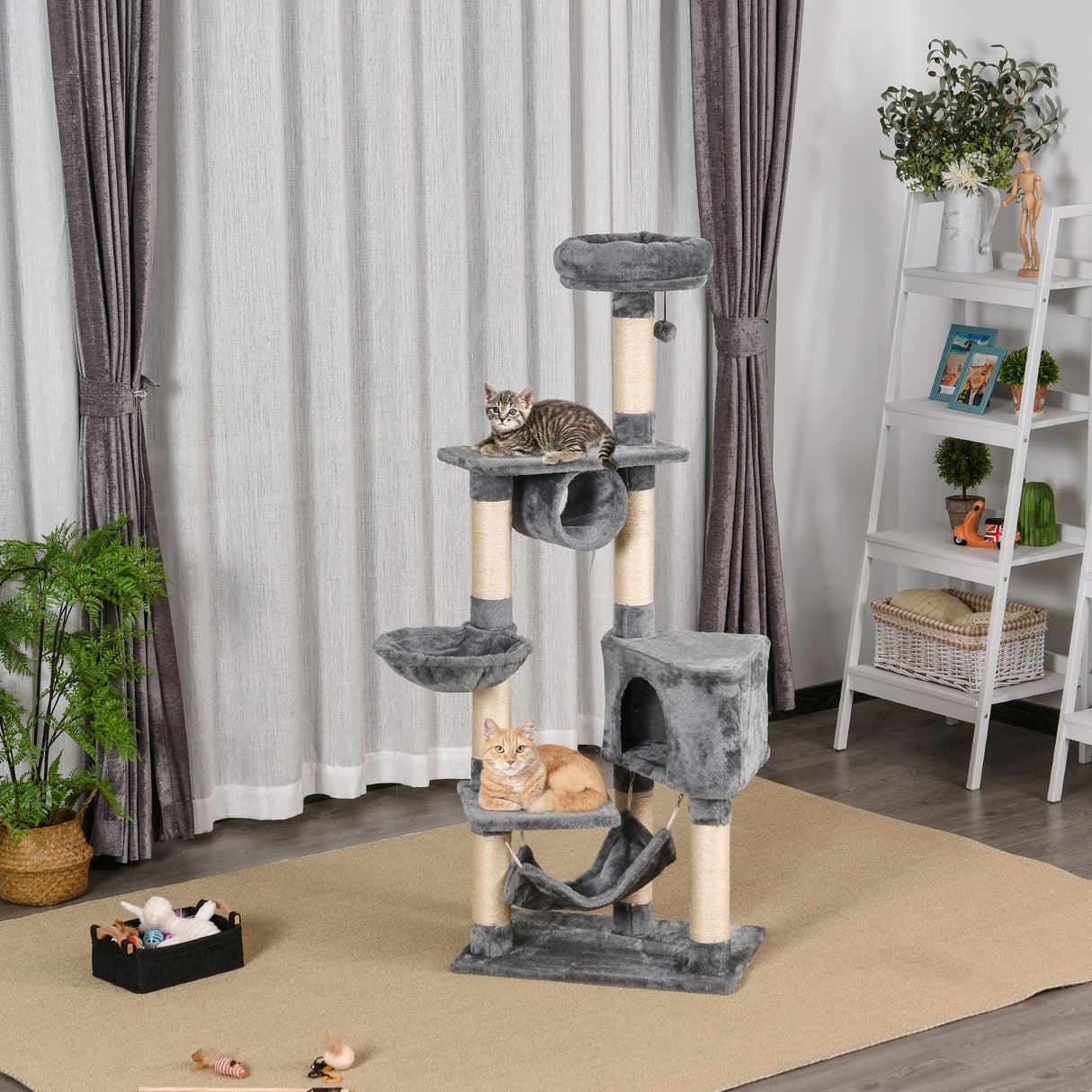 easycomfort easycomfort tiragraffi a colonna per gatti con cuccia amaca lettini sospesi e pali in corda sisal grigio 60x40x154cm