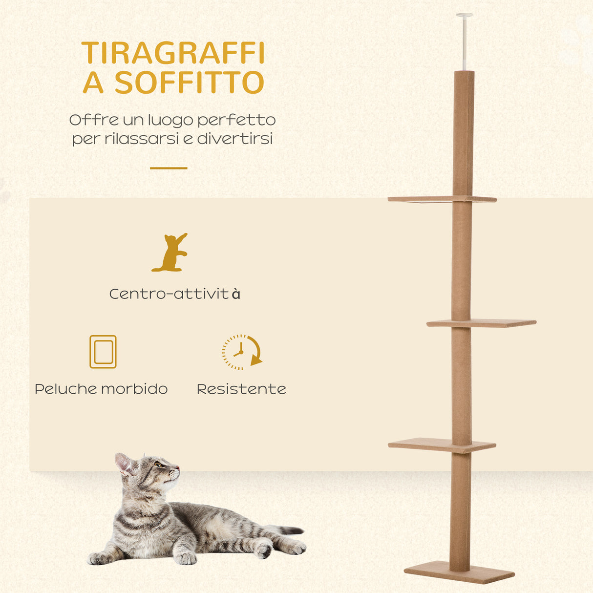 easycomfort albero tiragraffi per gatti a 4 livelli fissaggio a soffitto regolabile 43x27x228 260cm
