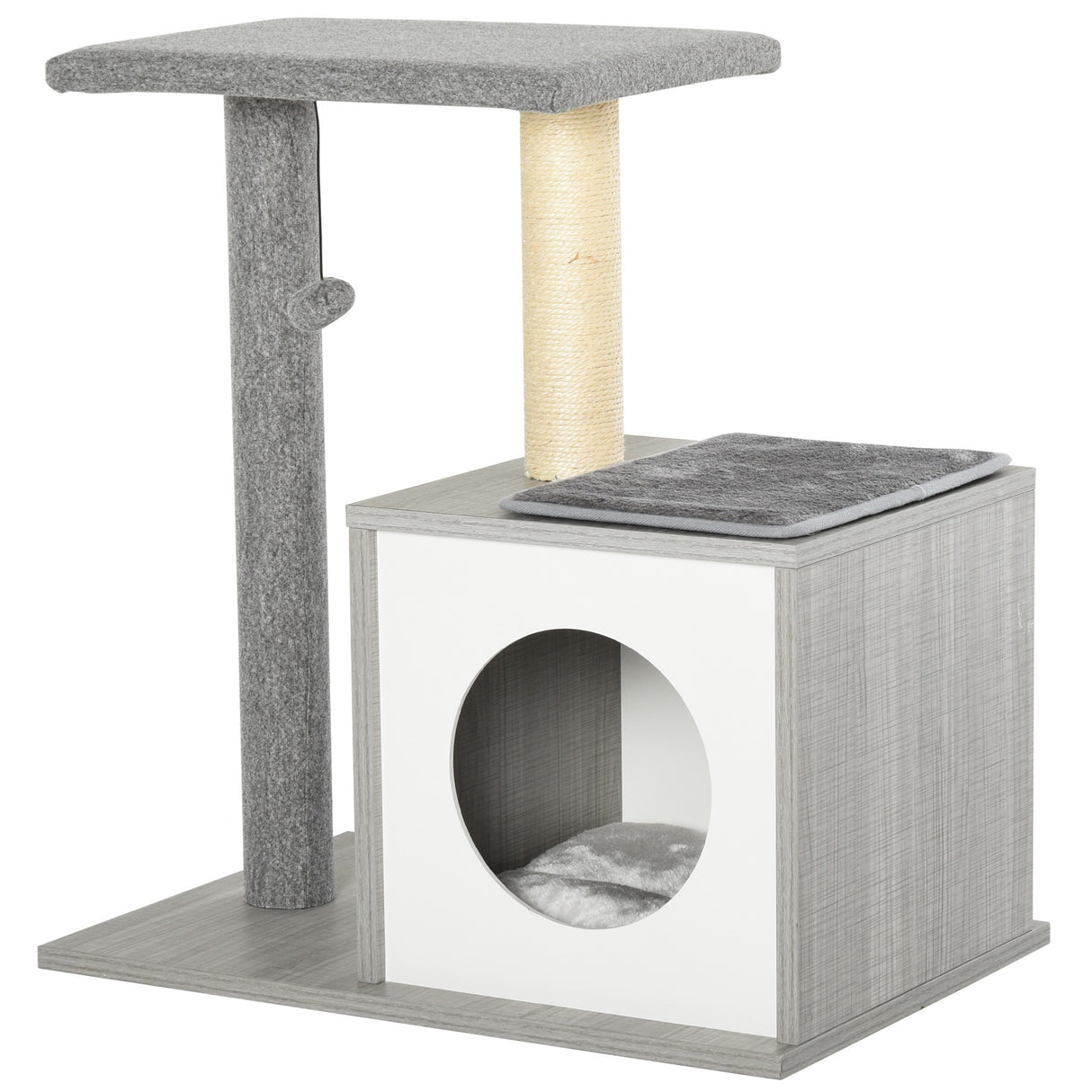 easycomfort easycomfort albero tiragraffi per gatti con cuccia e colonna in corda sisal grigio 59x39x62cm