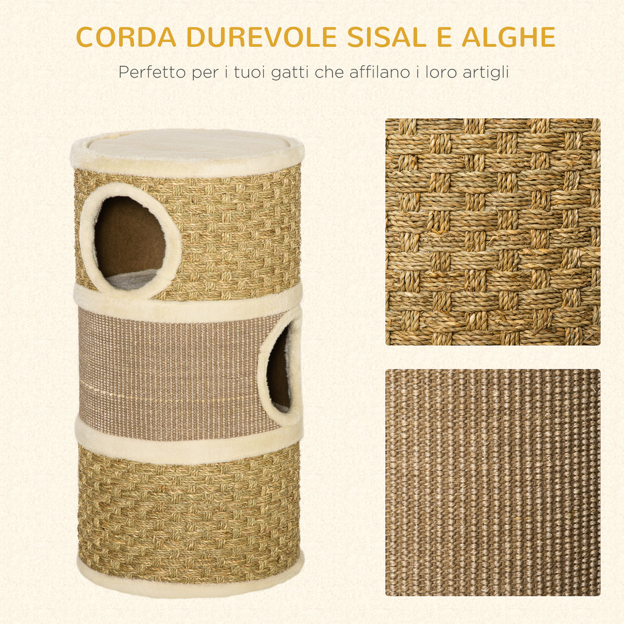 easycomfort easycomfort casetta cuccia per gatti tiragraffi a torre 3 nicchie corda in sisal alga marina