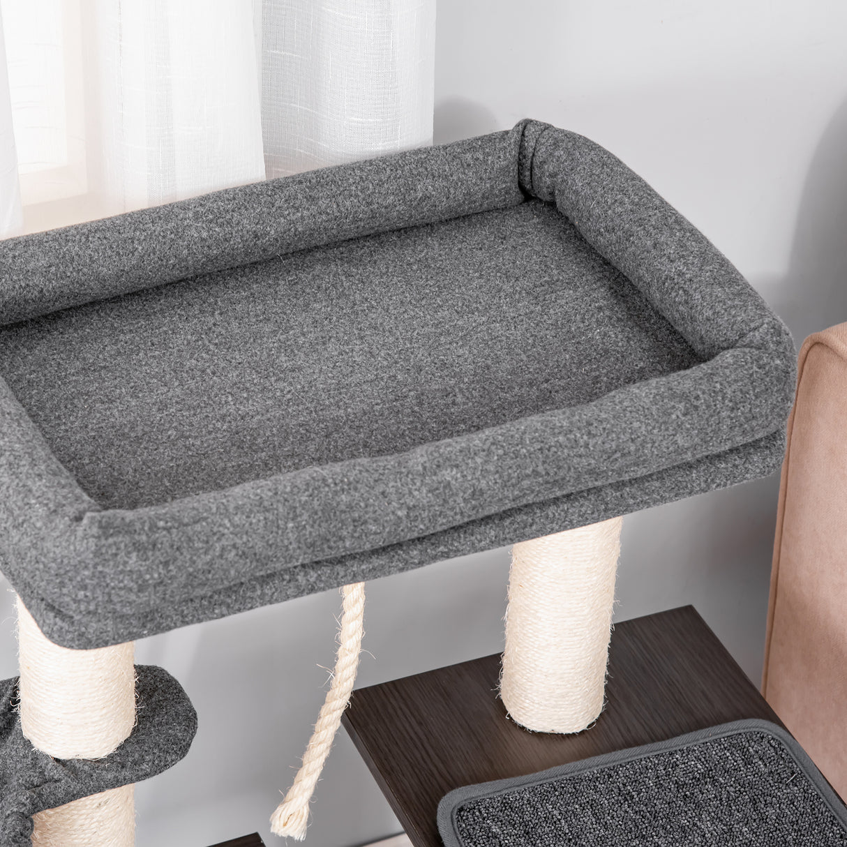 easycomfort easycomfort albero tiragraffi per gatti con lettino amaca casetta e pali in sisal 60x40x83cm grigio