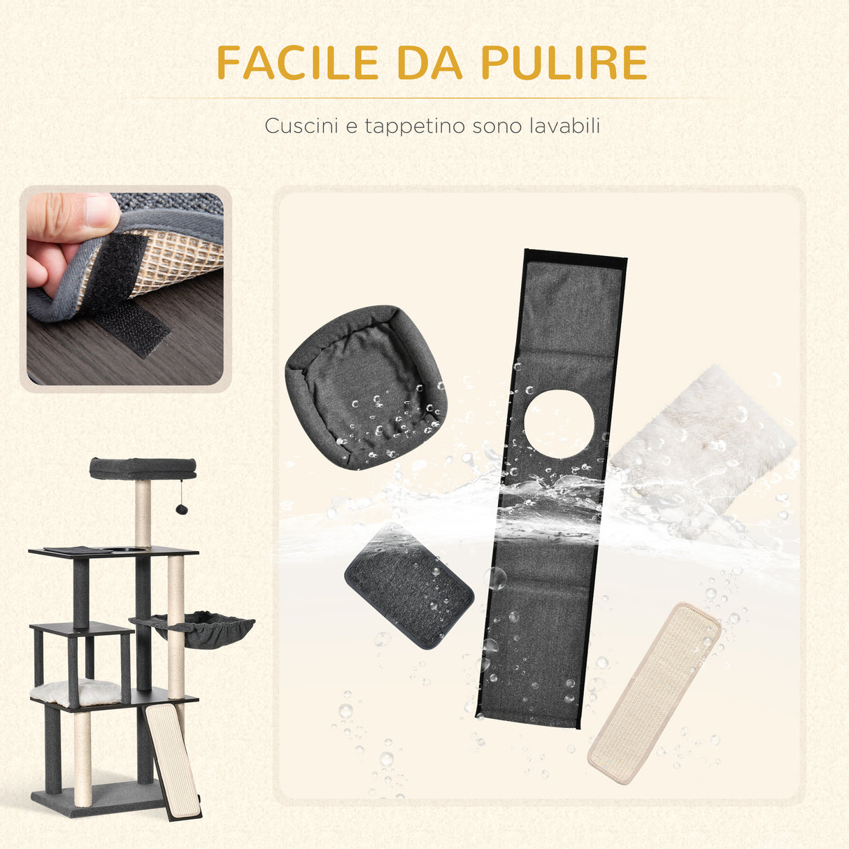 easycomfort easycomfort tiragraffi per gatti multilivello pali in sisal casetta lettino e cuscini 60x40x146cm