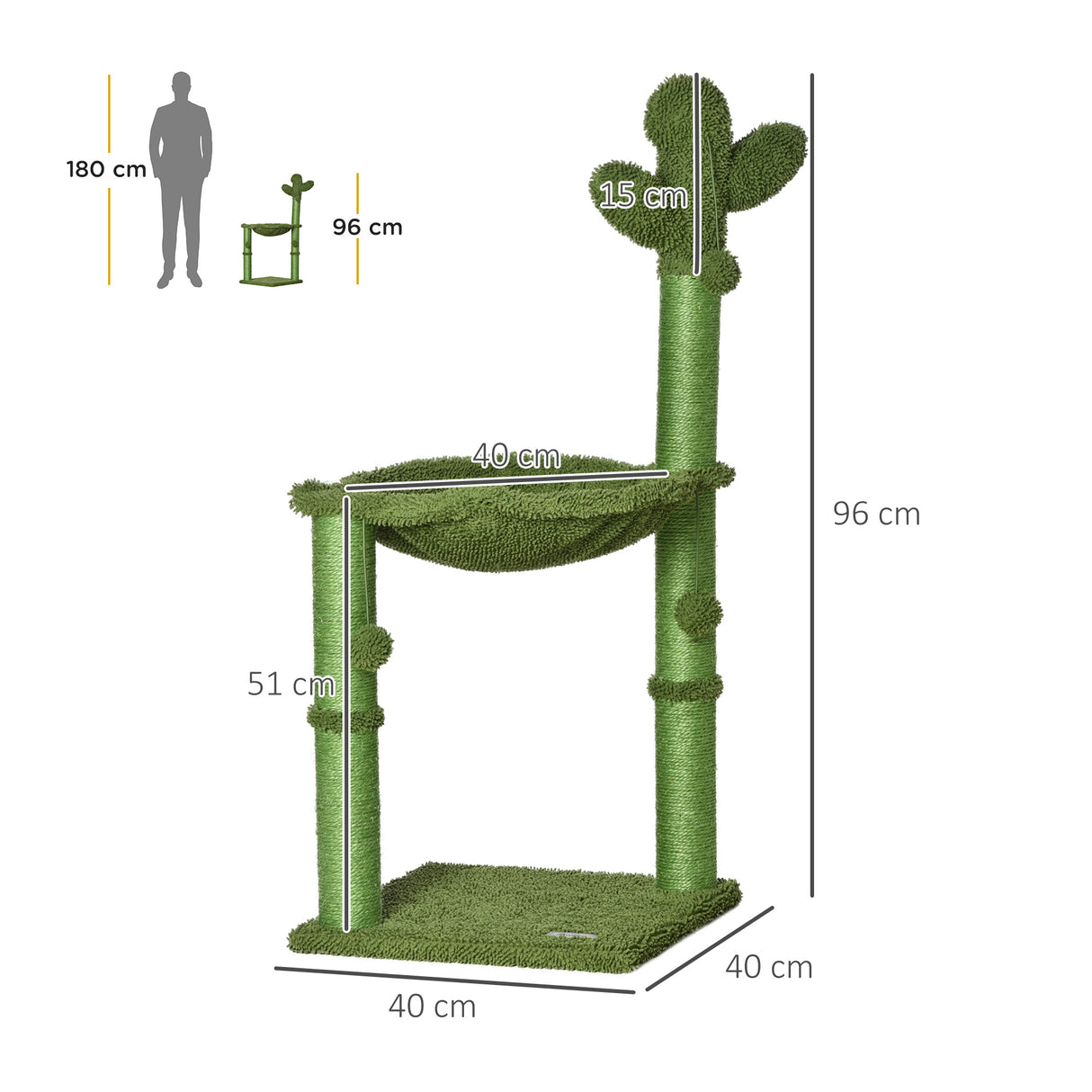 easycomfort easycomfort albero tiragraffi per gatti fino 4 5kg a forma di cactus con palline e amaca 40x40x96cm verde