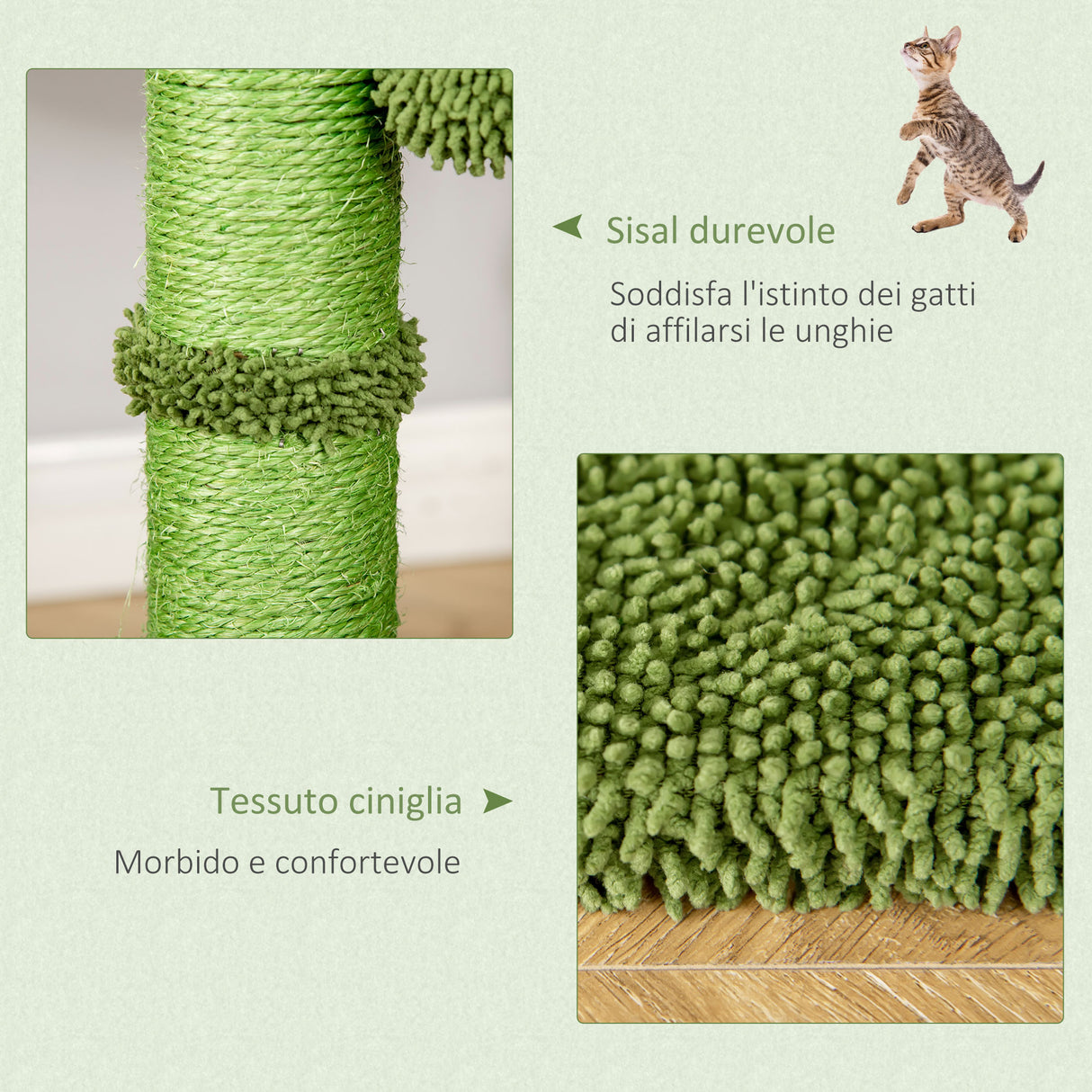 easycomfort easycomfort albero tiragraffi per gatti fino 4 5kg a forma di cactus con palline e amaca 40x40x96cm verde