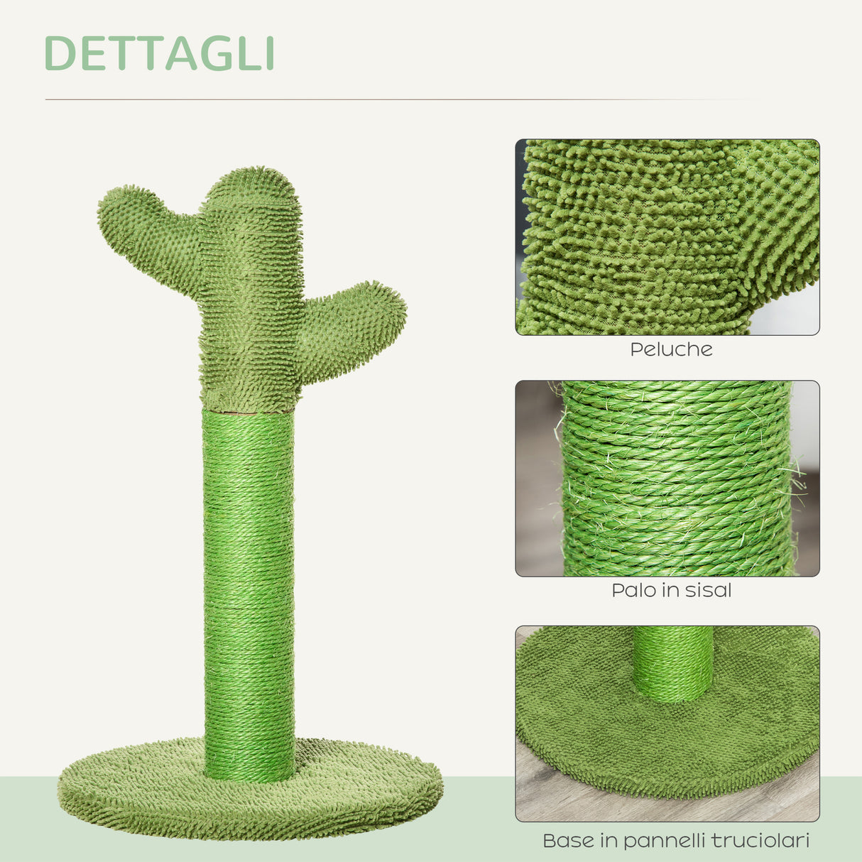 easycomfort easycomfort albero tiragraffi per gatti a forma di cactus con corde in sisal 40x40x65cm verde
