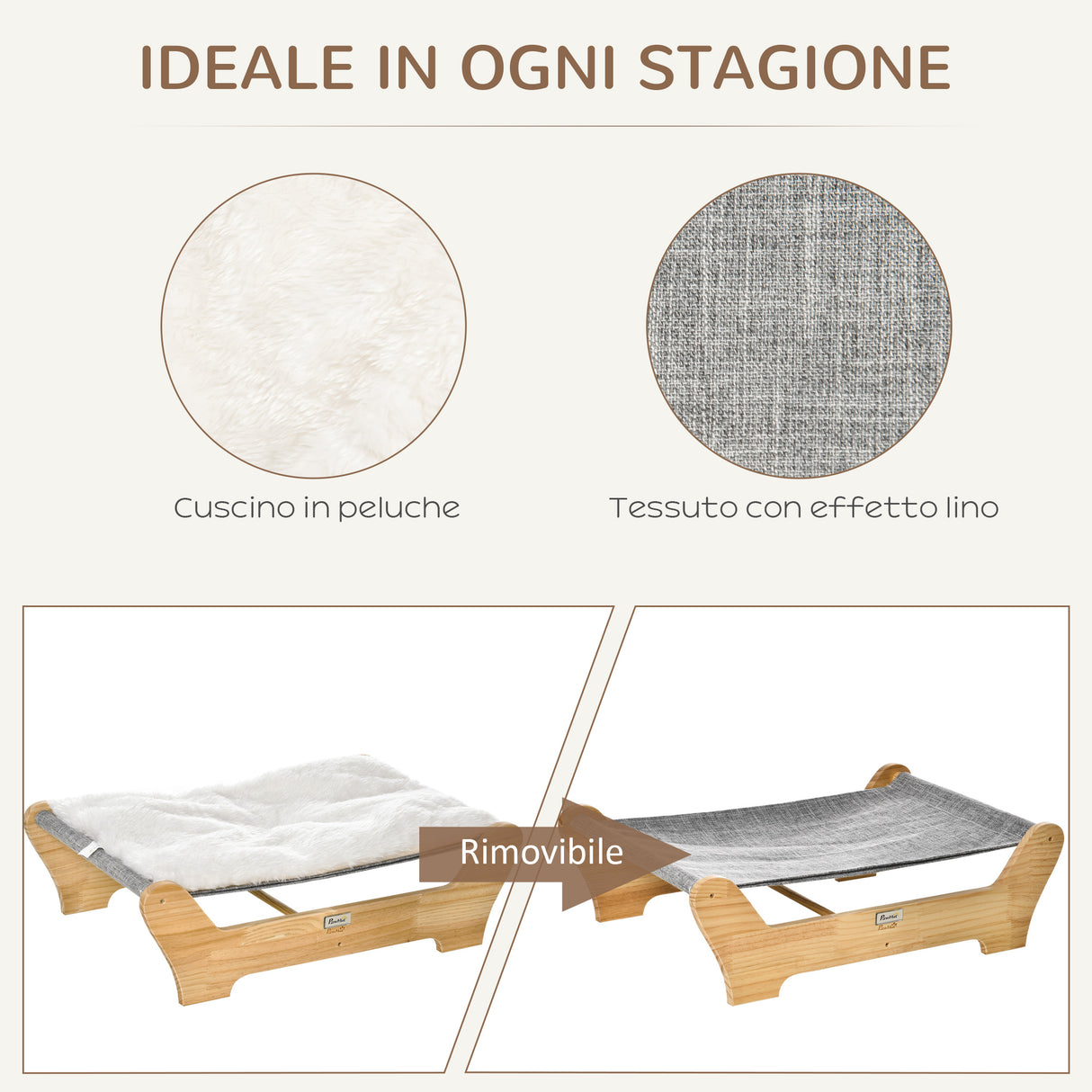 easycomfort easycomfort cuccia per gatti da interno con cuscino in peluche rimovibile e telaio in legno 68x43x20cm biancogrigio