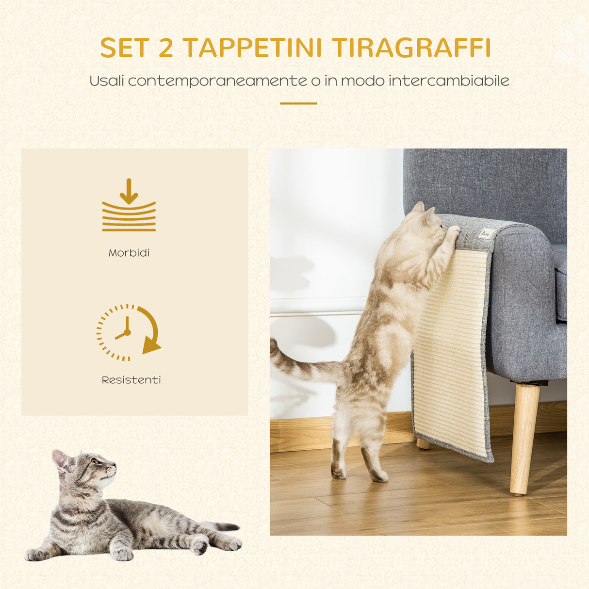 easycomfort easycomfort set 2 tiragraffi per gatti da divano tappetini tiragraffi in sisal e poliestere 130x45cm grigio