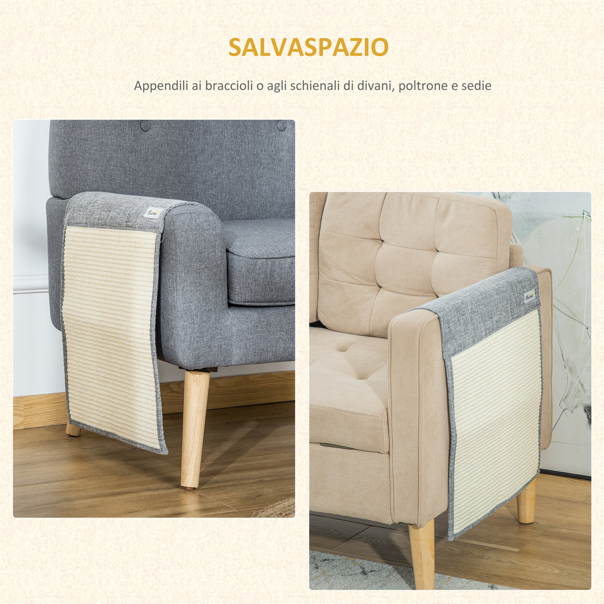 easycomfort easycomfort set 2 tiragraffi per gatti da divano tappetini tiragraffi in sisal e poliestere 130x45cm grigio
