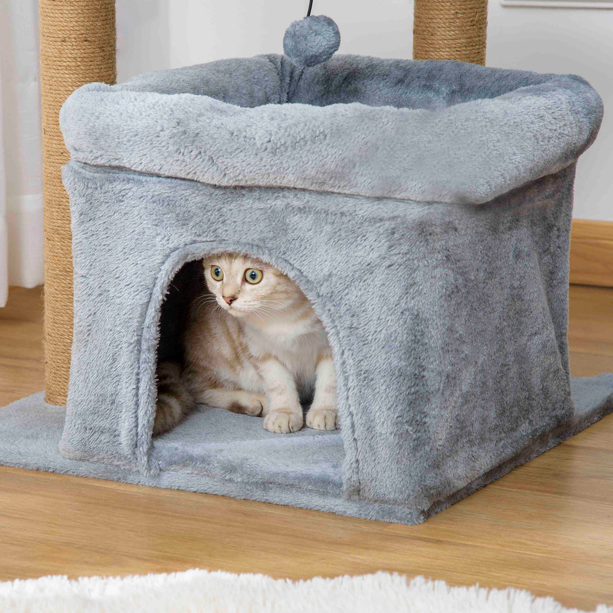 easycomfort easycomfort tiragraffi per gatti con pali in juta casetta e cuscino rivestimento peluche altezza 84cm grigio