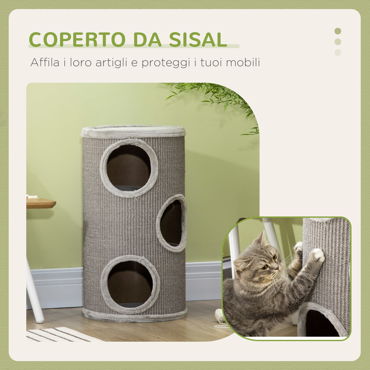 easycomfort cuccia per gatti a 3 livelli con tiragraffi in sisal e peluche o38x70cm grigio chiaro