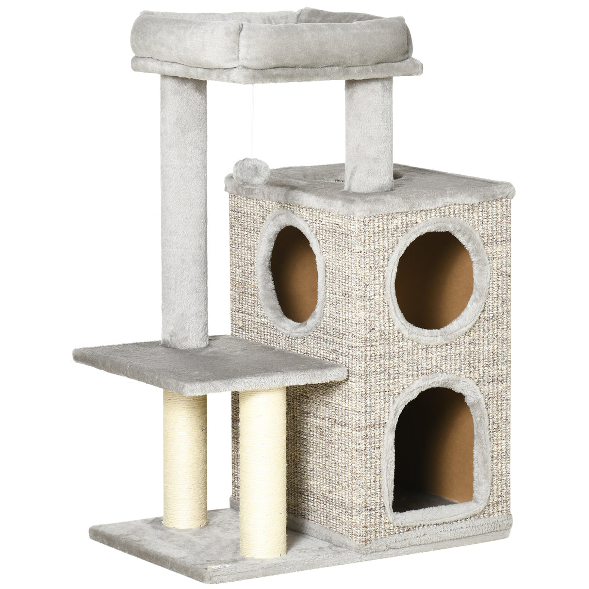 easycomfort tiragraffi per gatti da 5kg max con lettino e pallina da gioco in truciolato peluche e sisal 60x40x91 cm