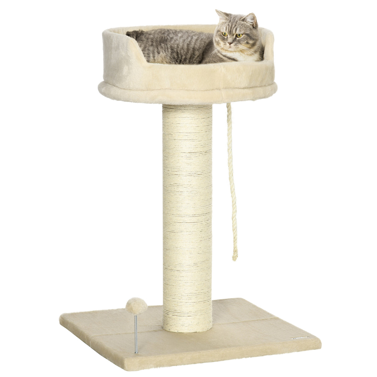easycomfort easycomfort albero tiragraffi per gatti con lettino e pallina in peluche e palo in sisal 55x55x83cm beige