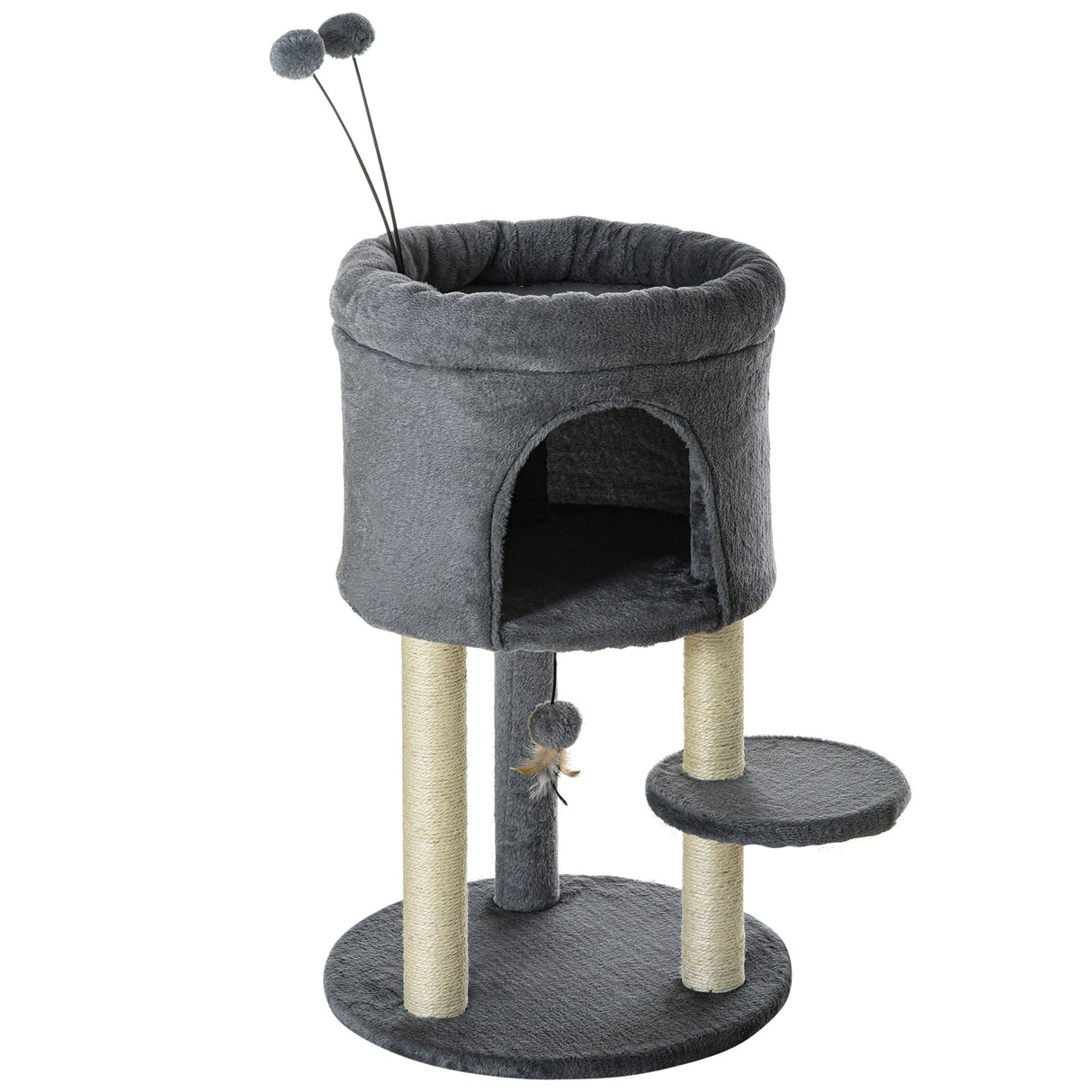 easycomfort albero tiragraffi per gatti con casetta e lettino pali in sisal e palline 44.5x44.5x73.5cm grigio