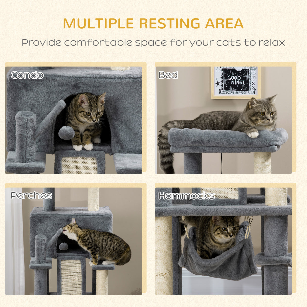 easycomfort albero tiragraffi per gatti con pali in sisal casetta lettino e amache 48x48x140cm grigio