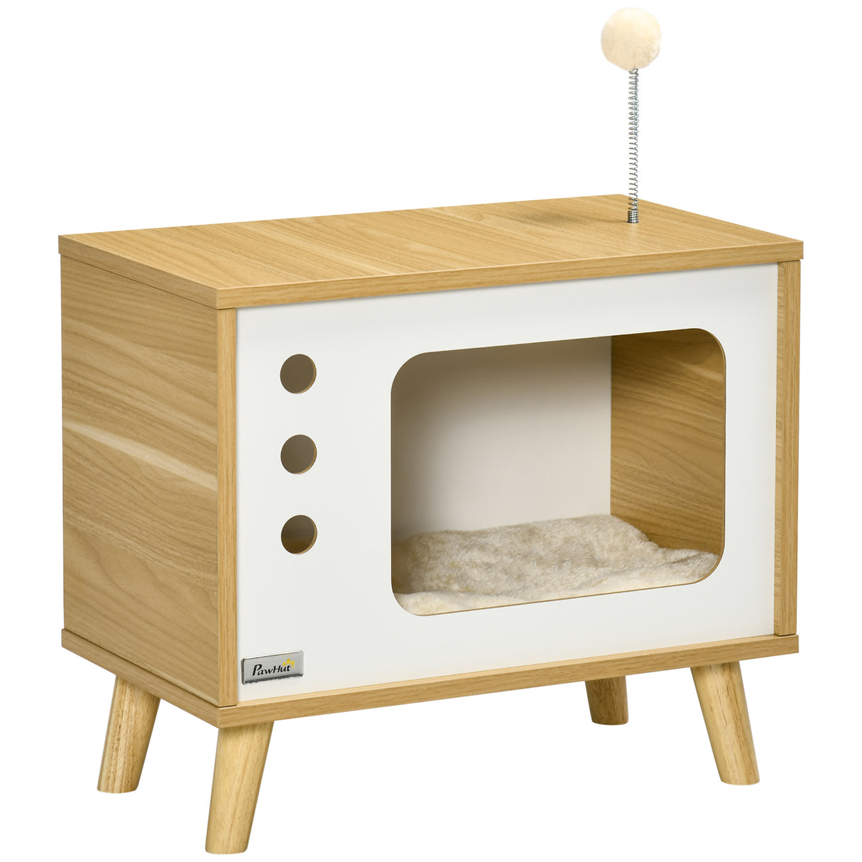 easycomfort casetta per gatti in truciolato a forma di televisore con cuscino e pallina giocattolo 50x28x43 cm