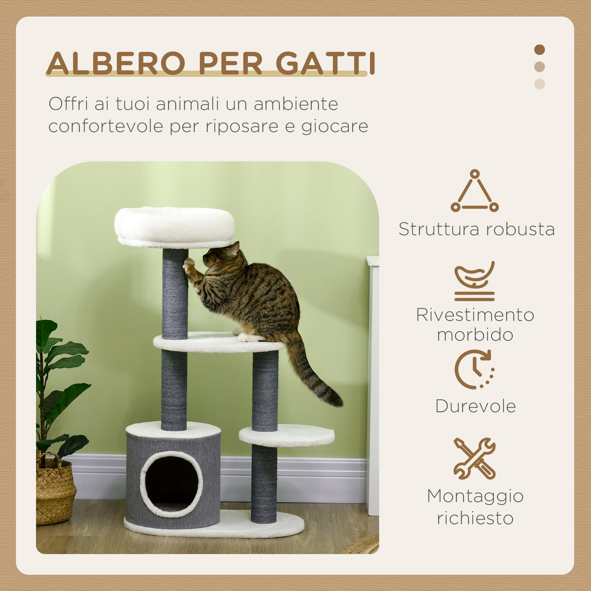 easycomfort easycomfort albero per gatti con lettino casetta e tiragraffi 55 5x30 5x98 cm bianco