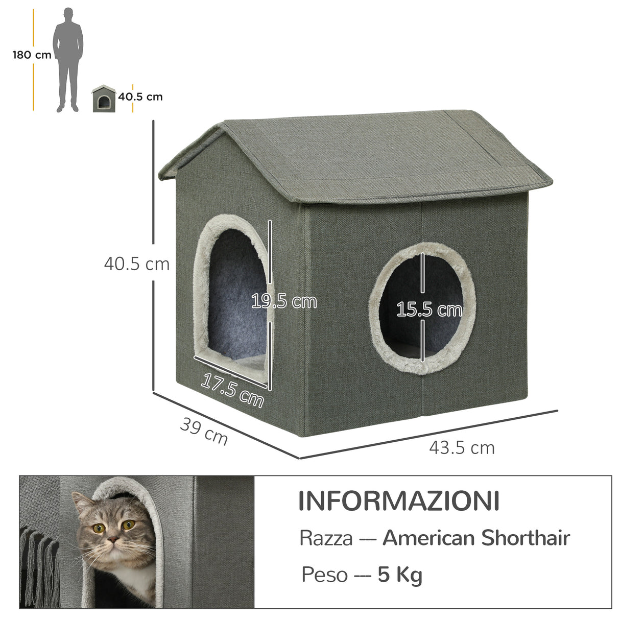 easycomfort easycomfort casetta per gatti con cuscini lavabili 2 entrate 39x43 5x40 5cm grigio