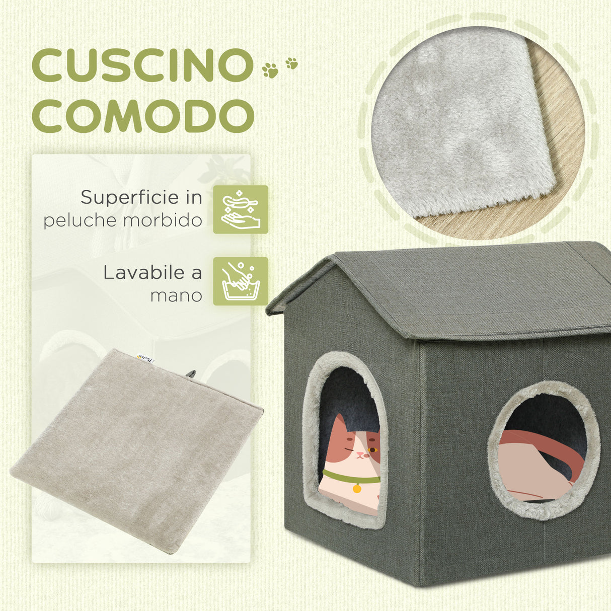 easycomfort easycomfort casetta per gatti con cuscini lavabili 2 entrate 39x43 5x40 5cm grigio