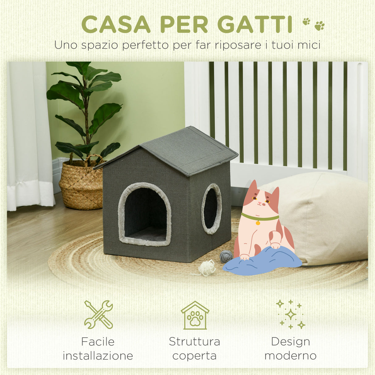 easycomfort easycomfort casetta per gatti con cuscini lavabili 2 entrate 39x43 5x40 5cm grigio