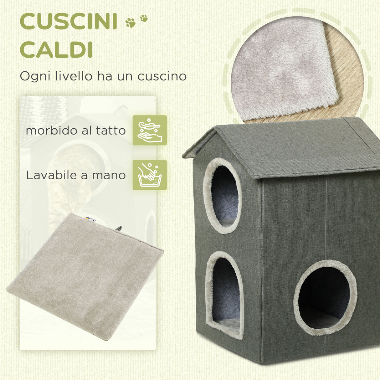easycomfort easycomfort casetta per gatti a due livelli con cuscini lavabili 3 entrate 42x46x59 5 cm grigio