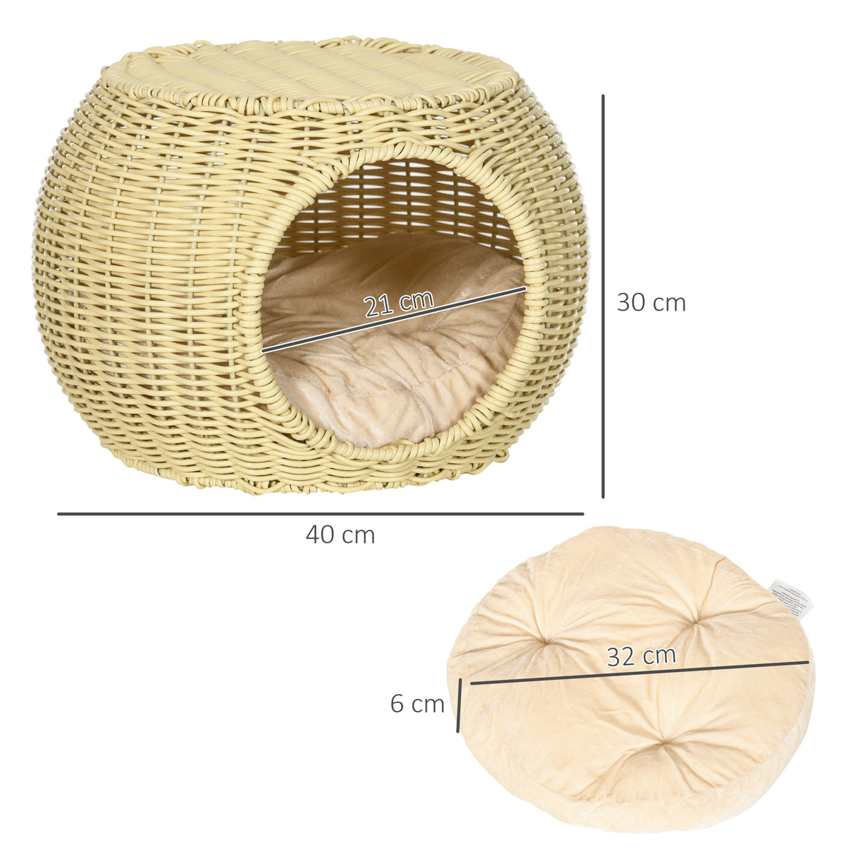 easycomfort casetta per gatti a 2 livelli in rattan pe con cuscino lavabile o40x30 cm beige