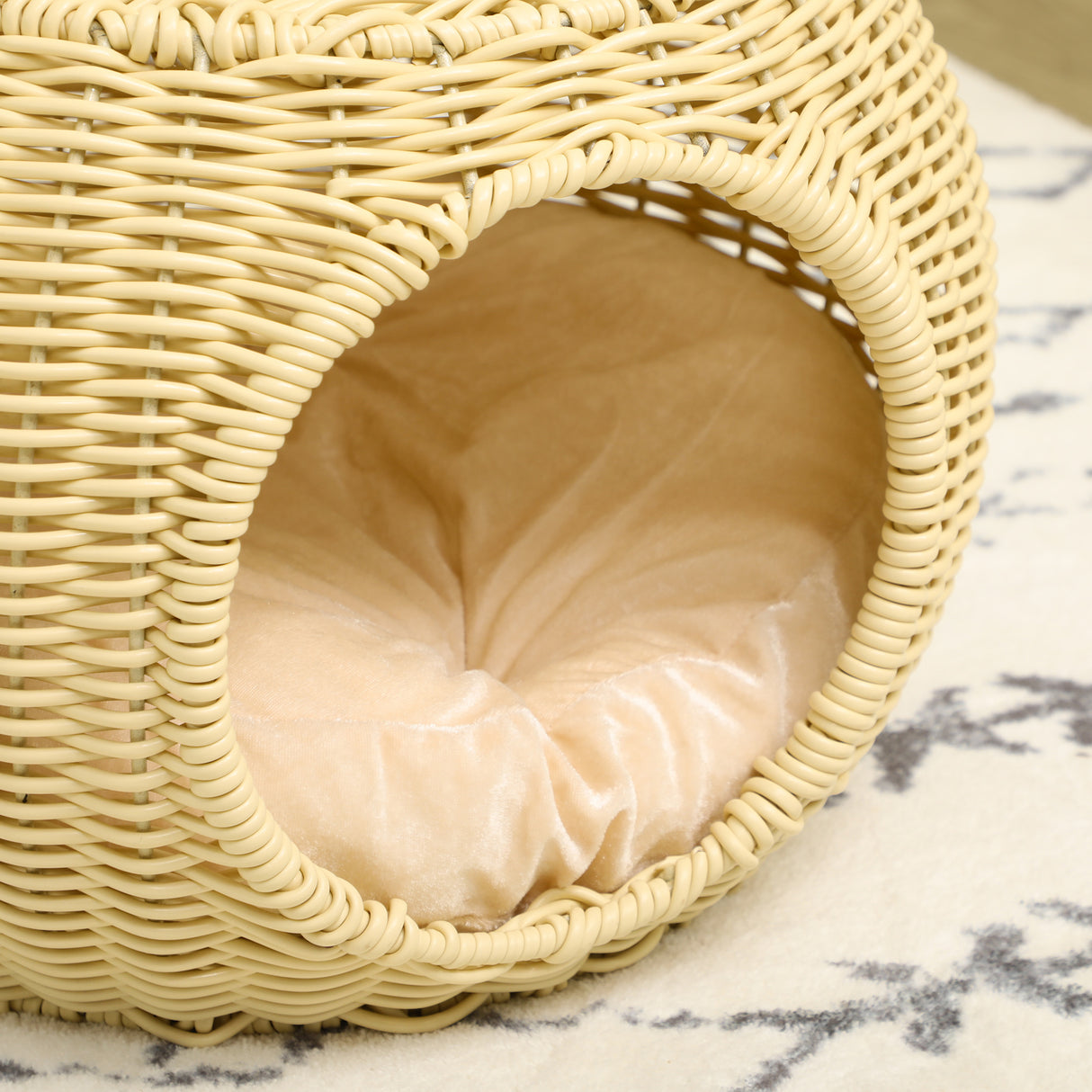 easycomfort casetta per gatti a 2 livelli in rattan pe con cuscino lavabile o40x30 cm beige