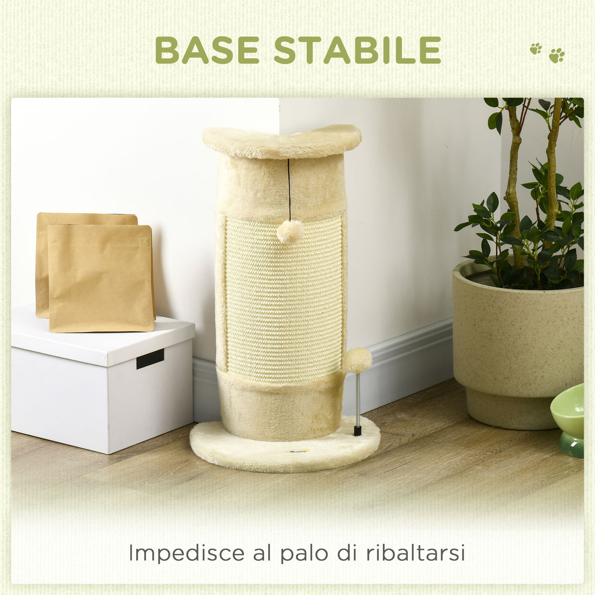 easycomfort albero tiragraffi per gatti fino 5kg con 2 palline in sisal e peluche 34x25.5x58cm beige