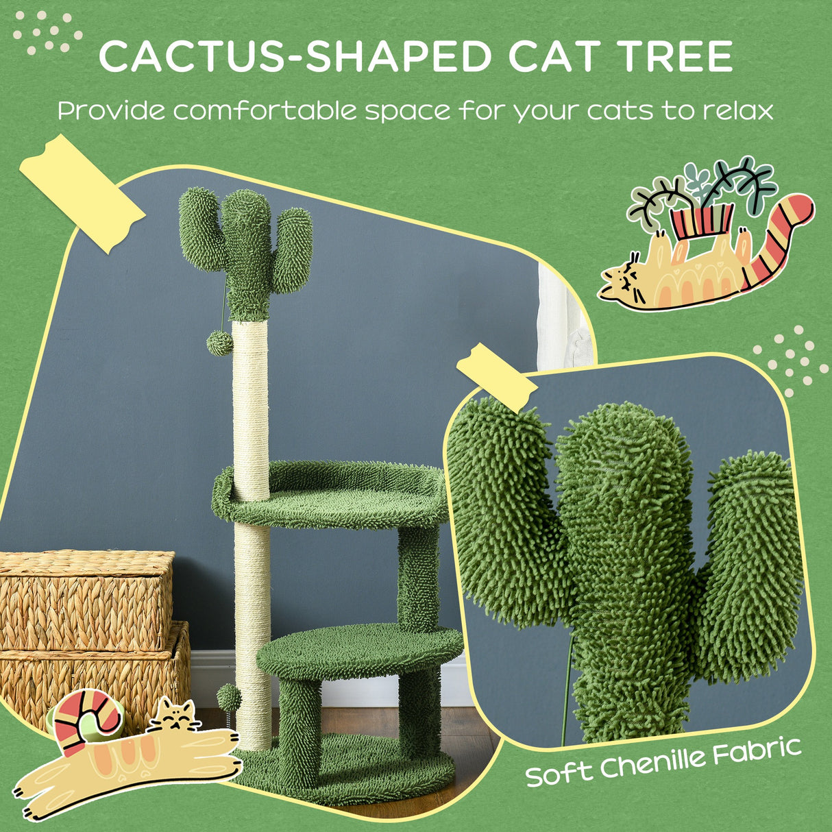 easycomfort easycomfort albero per gatti a forma di cactus con tiragraffi e 2 palline da gioco 35x31x55 5 cm verde e bianco