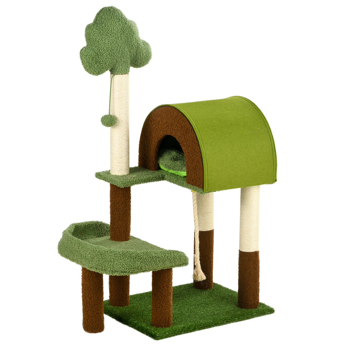 easycomfort easycomfort albero per gatti a tema foresta con casetta lettino tiragraffi e pallina 49x40x107 cm verde
