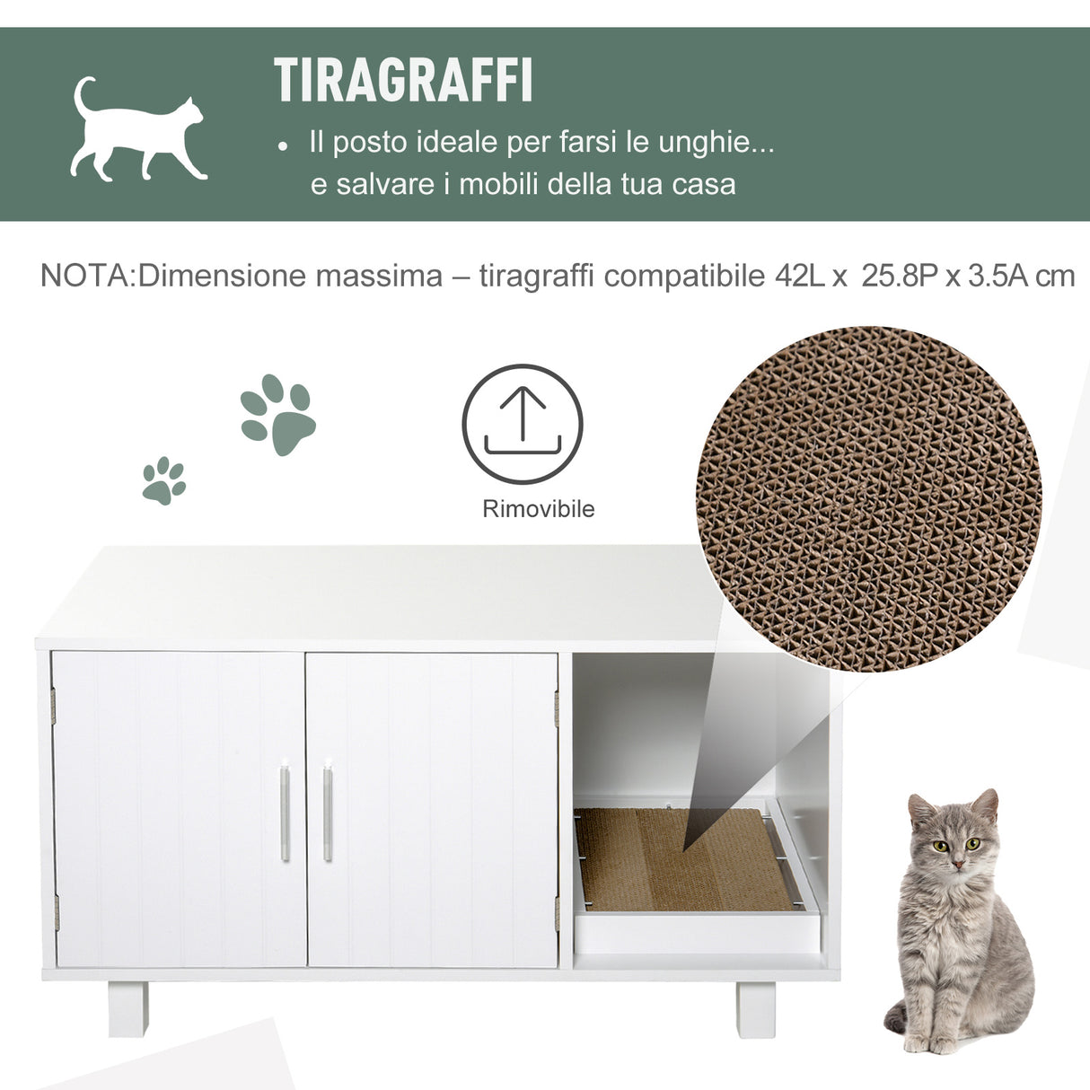 easycomfort easycomfort mobile per lettiera gatti in legno 2 ante e apertura laterale con tiragraffi