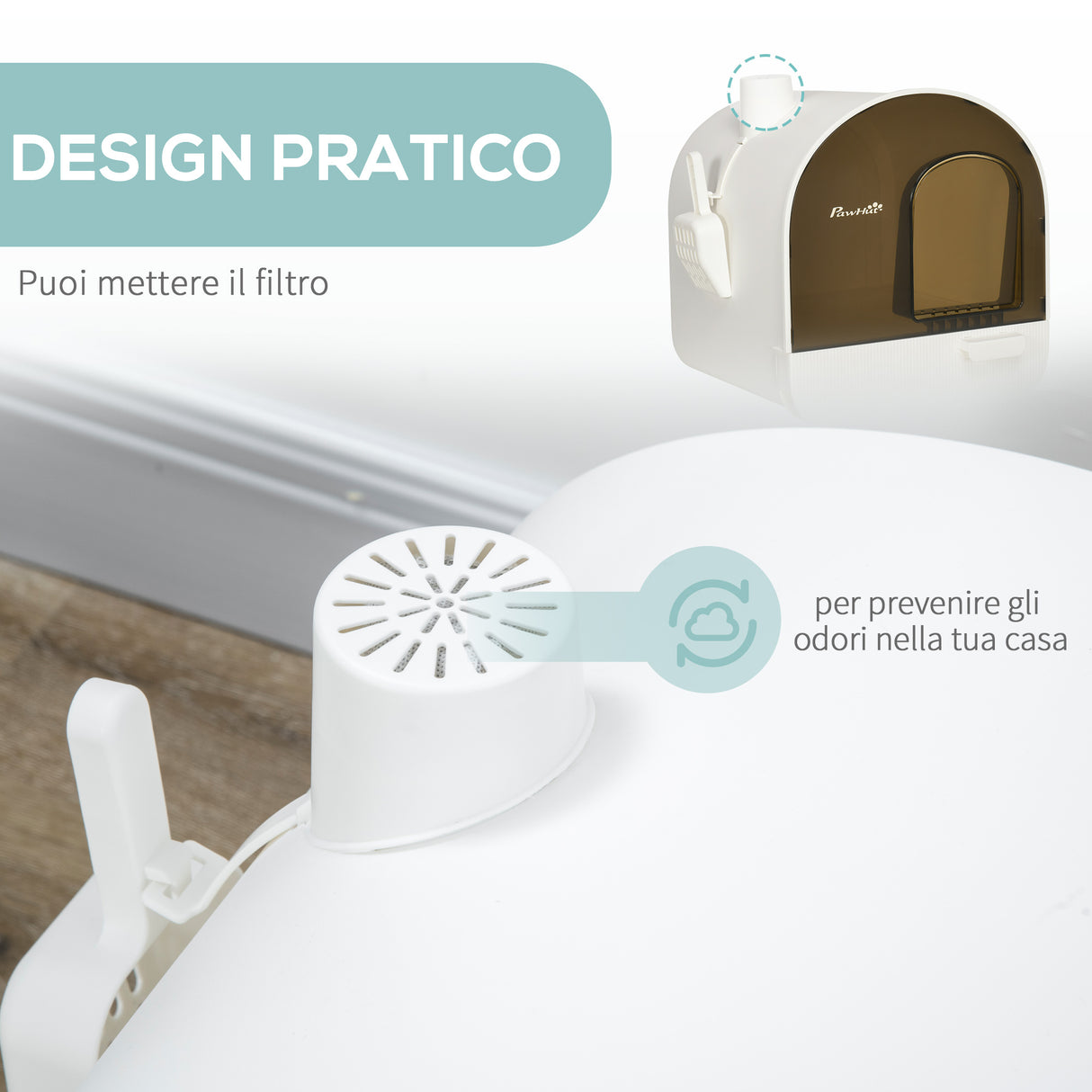 easycomfort lettiera per gatti chiusa con filtri paletta e vassoio removibile struttura in pp 43x44x47 cm bianca e nera