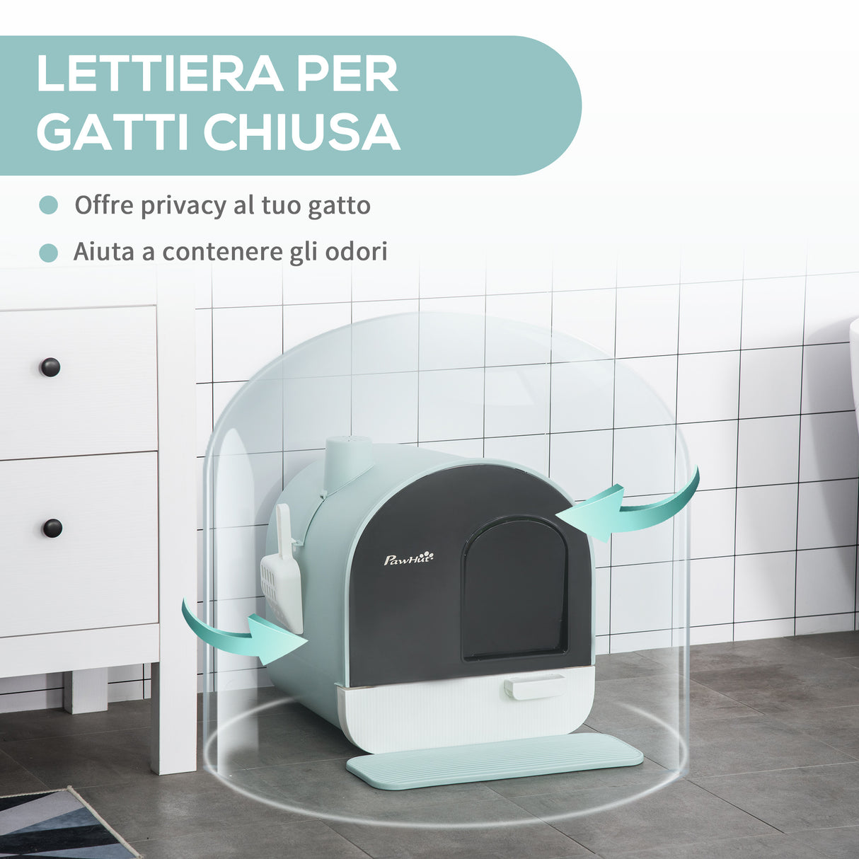 easycomfort lettiera per gatti chiusa con filtri paletta e vassoio removibile struttura in pp 43x44x47cm verde
