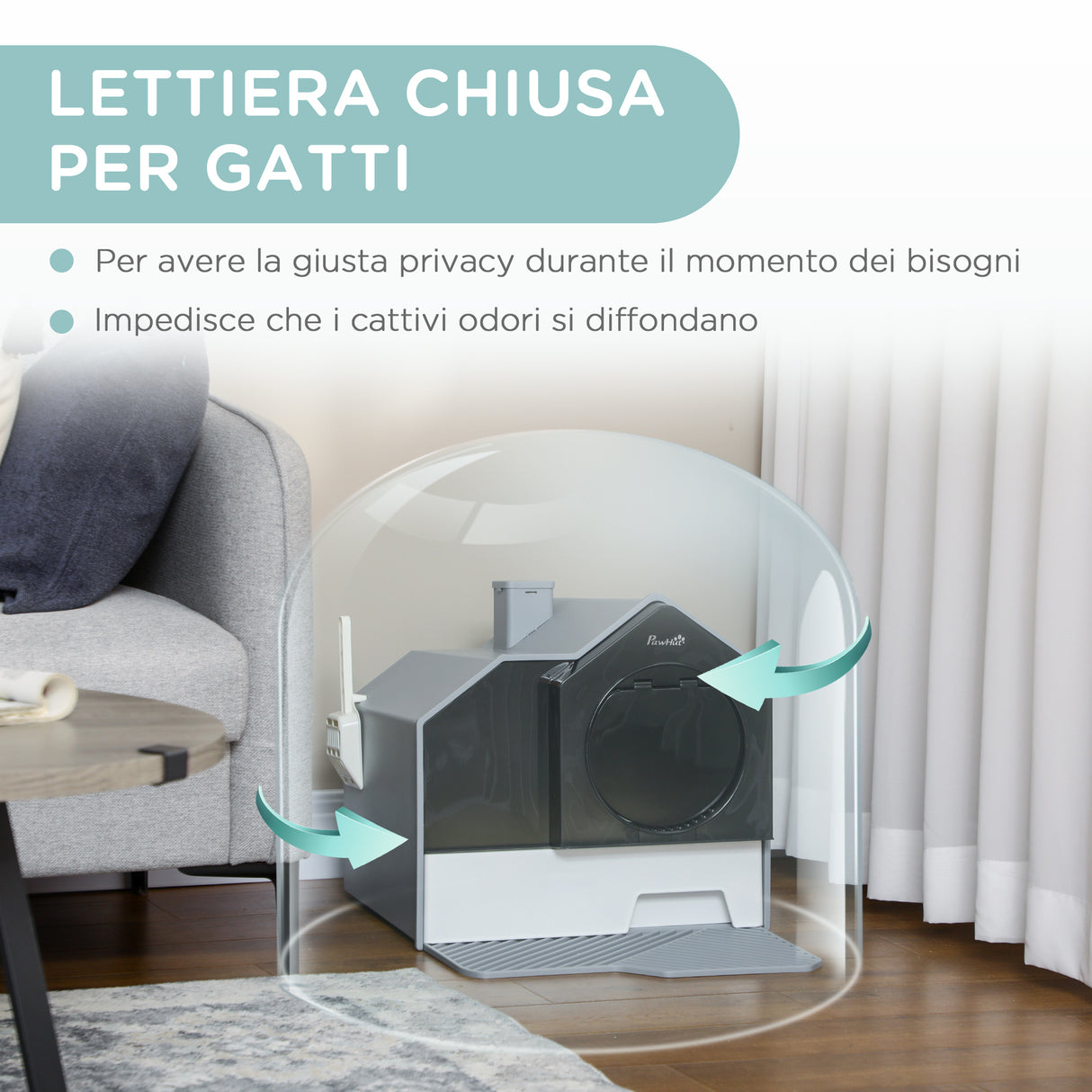 easycomfort lettiera per gatti chiusa con vassoio estraibile tappetino e paletta inclusi 47x45x42cm grigio