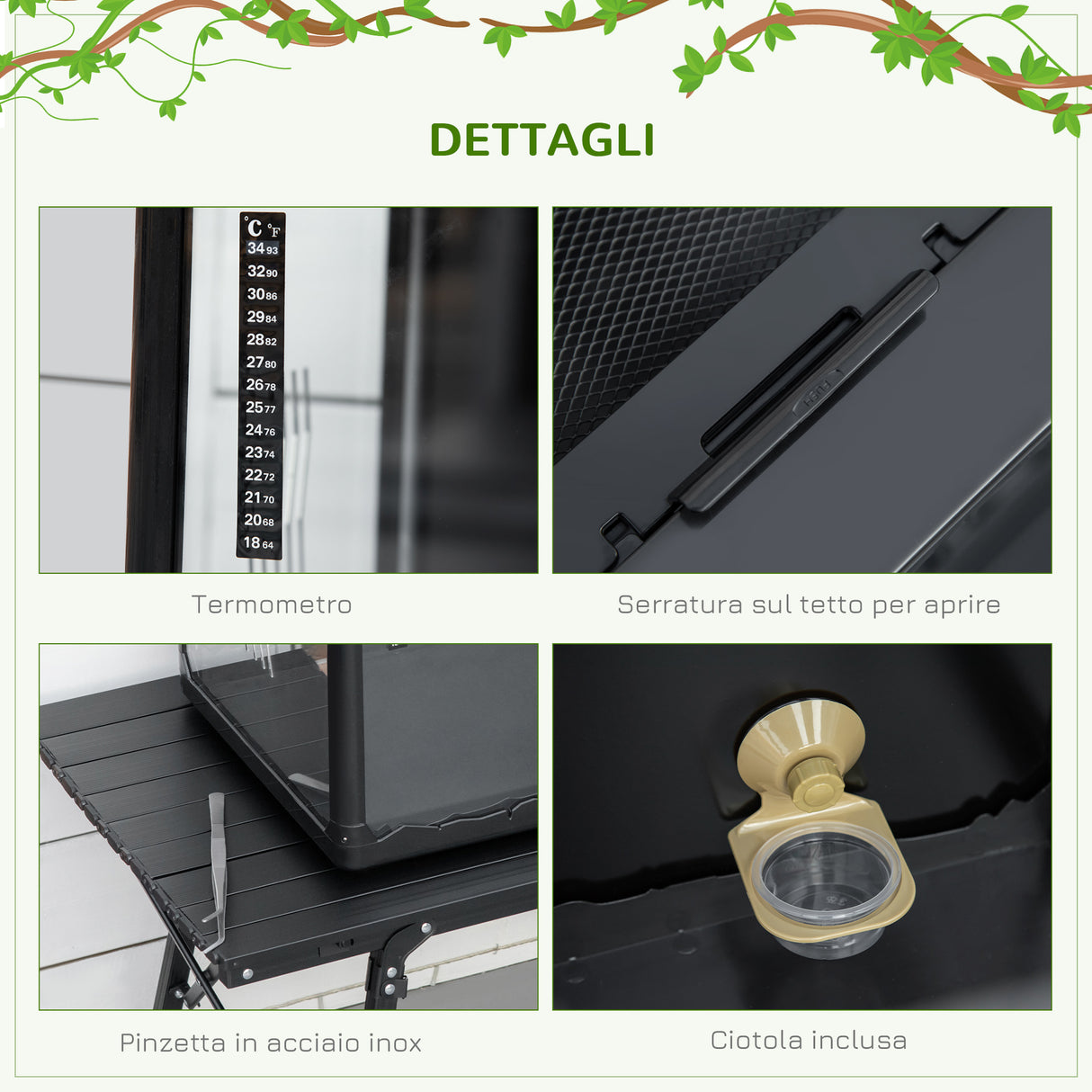 easycomfort easycomfort terrario per tartarughe di terra e rettili con termometro 18 34 60x40x40 5 cm nero