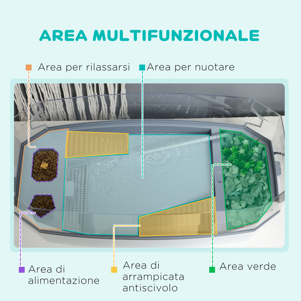 easycomfort vasca per tartarughe multifunzione con tubo e pompa d acqua 62x31x 21cm bianca