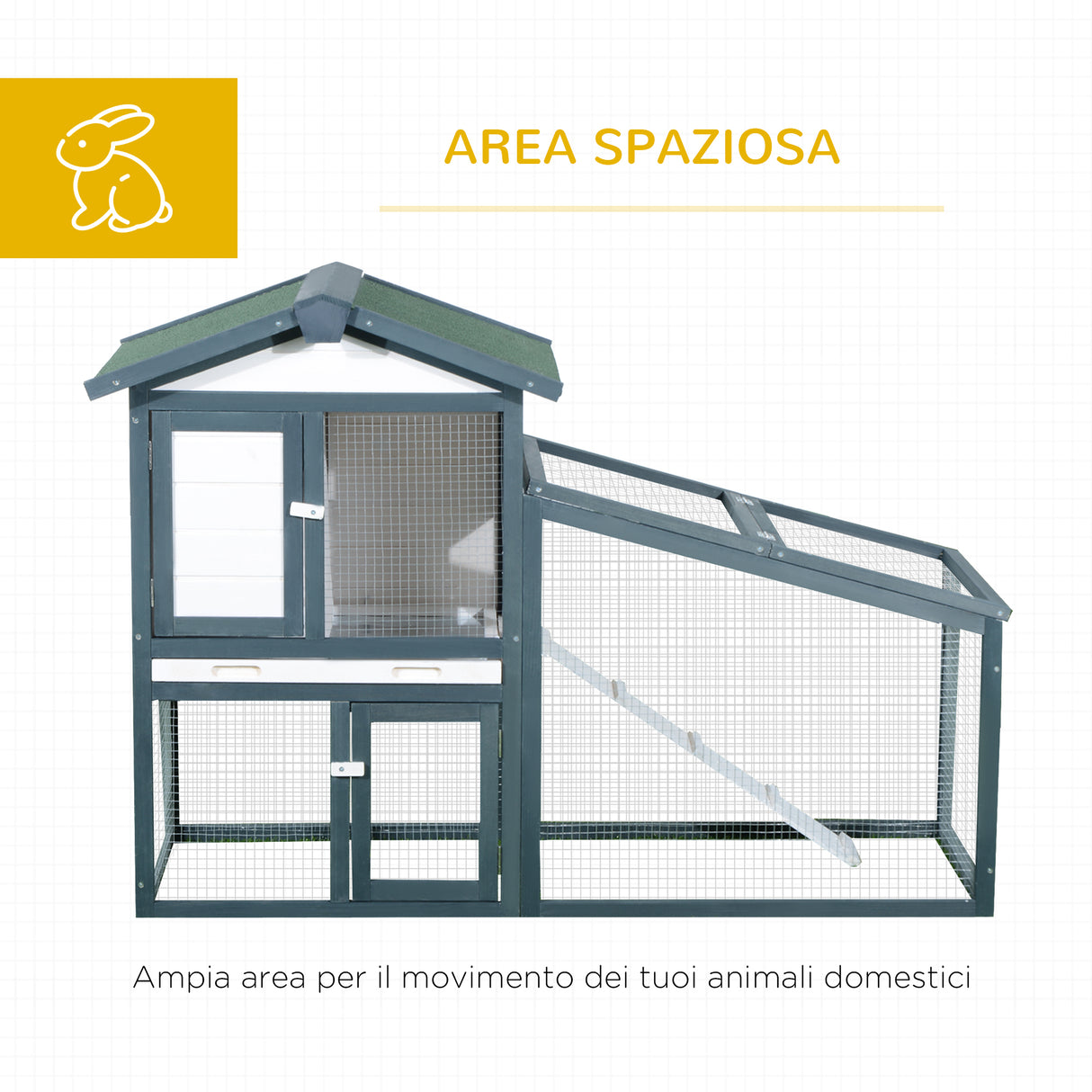 easycomfort easycomfort gabbia per conigli animali in legno di abete doppia porta 140x65x100cm