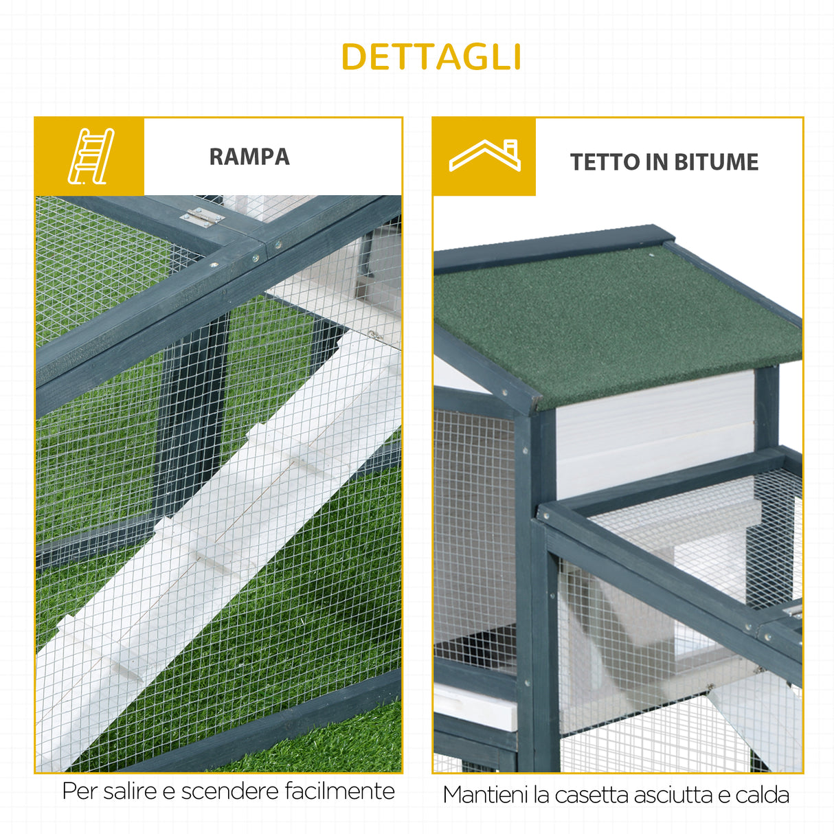 easycomfort easycomfort gabbia per conigli animali in legno di abete doppia porta 140x65x100cm