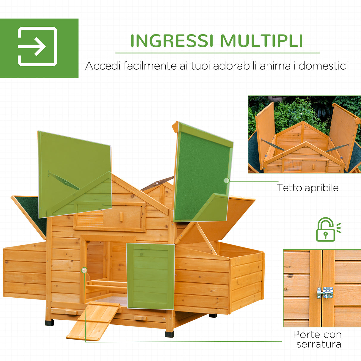 easycomfort easycomfort pollaio da giardino gabbia per galline impermeabile in legno 150x100x96.5 cm