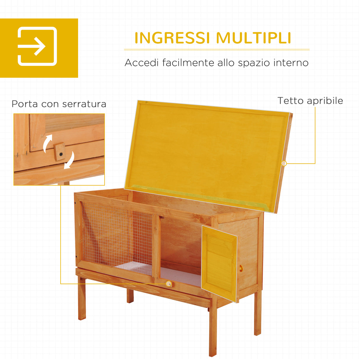 easycomfort easycomfort gabbia per conigli conigliera da esterno in legno di abete 90x45x65cm