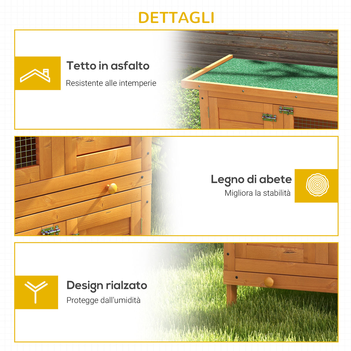 easycomfort easycomfort gabbia per conigli conigliera da esterno in legno di abete 90x45x90cm