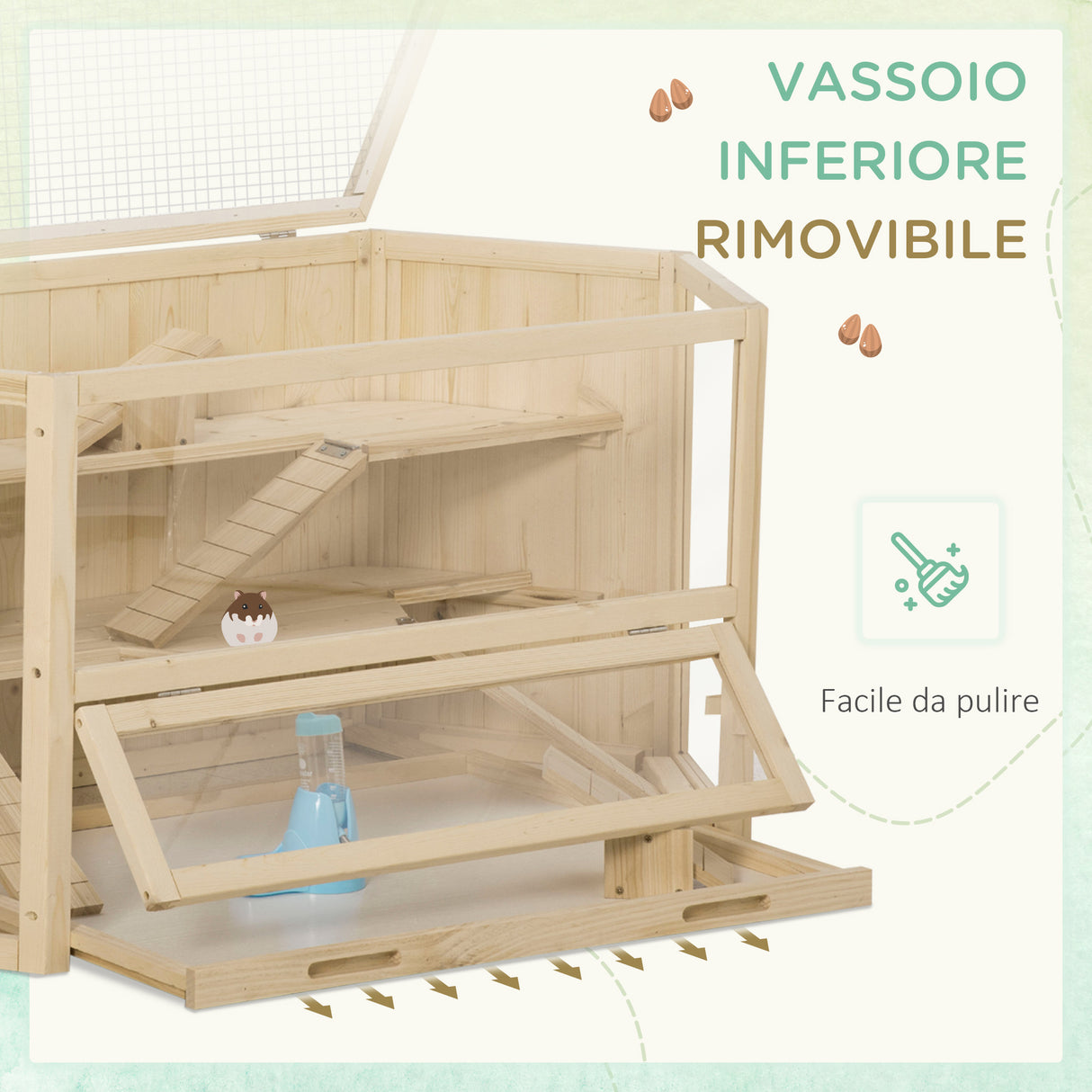 easycomfort casetta per criceti in legno a 3 livelli casa per criceti e piccoli roditori con tetto apribile e parete trasparente 115x60x55cm