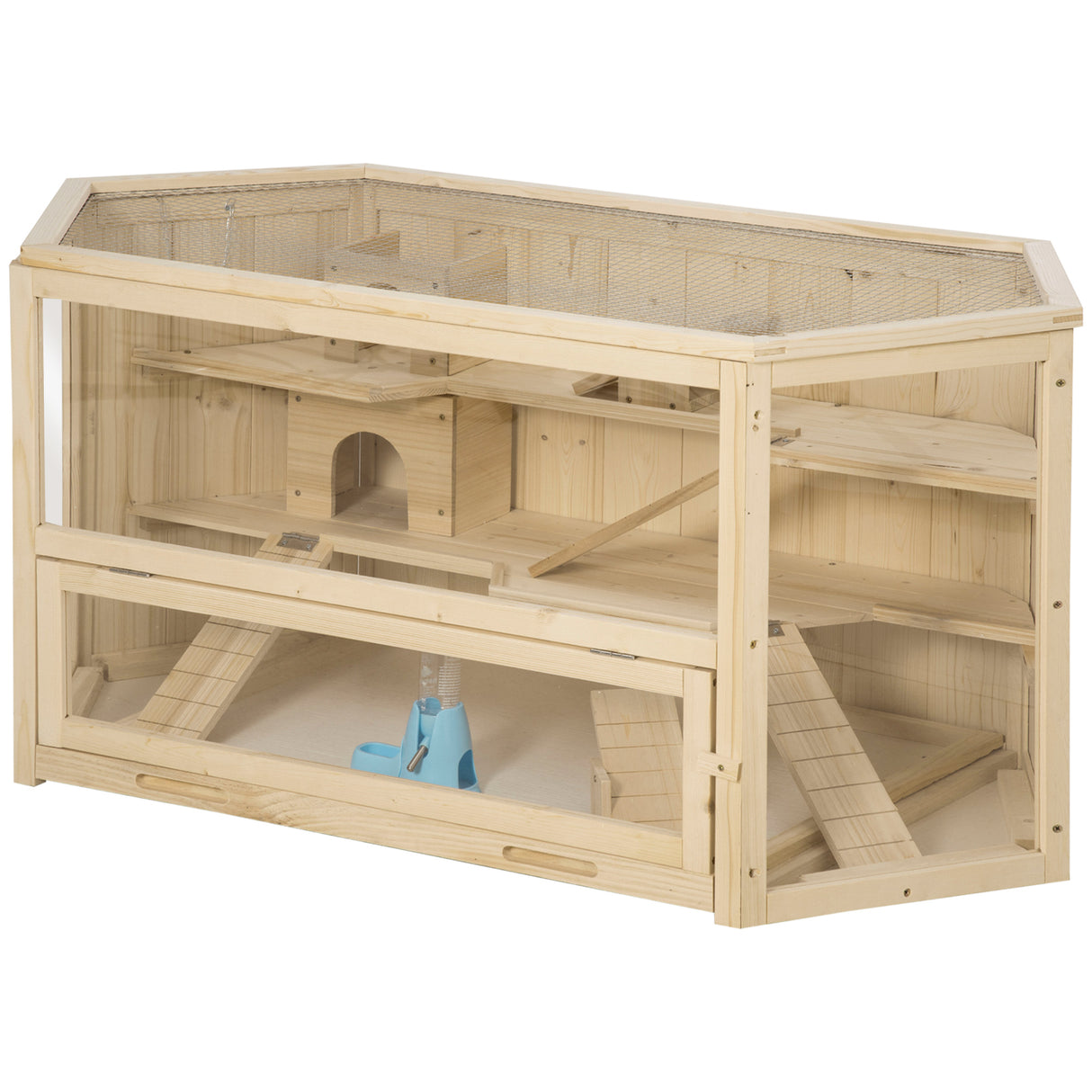 easycomfort casetta per criceti in legno a 3 livelli casa per criceti e piccoli roditori con tetto apribile e parete trasparente 115x60x55cm